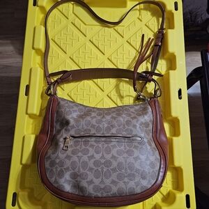 Coach Sutton Signature Hobo Brown Leather Coated Bag And Wristlet